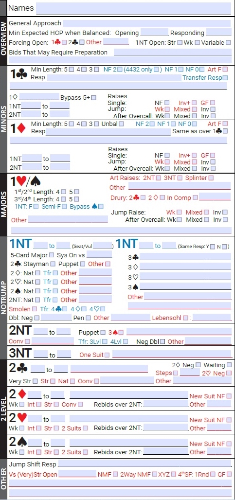 Convention Card Right Side
